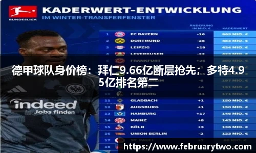 德甲球队身价榜：拜仁9.66亿断层抢先；多特4.95亿排名第二